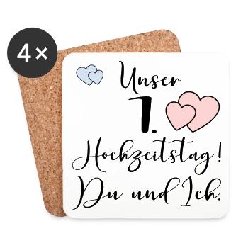 Unser erster Hochzeitstag Ehepaar - Untersetzer (4er-Set) - Weiß - Vorne