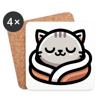 Schlummerpfoten: Der verträumte Tabby - Untersetzer (4er-Set) - Weiß - Vorne