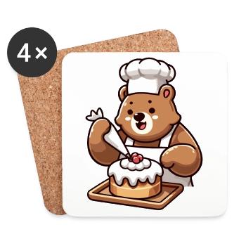 Baker Bear : Le charmeur de gâteaux - Dessous de verre (lot de 4) - blanc - Devant