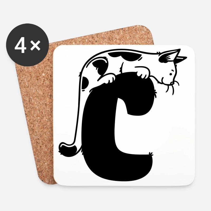 Katze Buchstabe C - Untersetzer (4er-Set) - Weiß