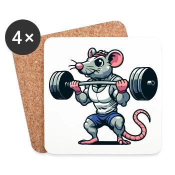 Mighty Mouse Lifter : le guerrier de l’entraînement - Dessous de verre (lot de 4) - blanc - Devant