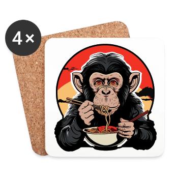 Drôle de singe nouilles ramen Japon singe chimpanzé - Dessous de verre (lot de 4) - blanc - Devant