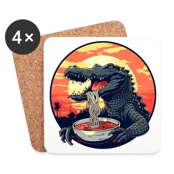 Drôle de nouilles ramen crocodile alligator japonais - Dessous de verre (lot de 4) - blanc - Devant