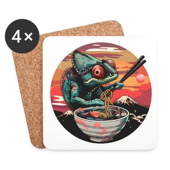 Drôle Caméléon Ramen Nouilles Japon Animal Vintage - Dessous de verre (lot de 4) - blanc - Devant