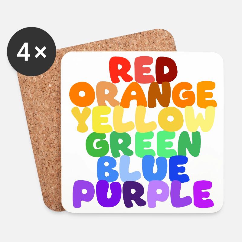Regenbogen Farbwörter Reihe - Untersetzer (4er-Set) - Weiß