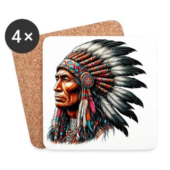 Amérindien Peau rouge d’Amérique - Dessous de verre (lot de 4) - blanc - Devant