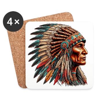 Amérindien Peau rouge d’Amérique - Dessous de verre (lot de 4) - blanc - Devant