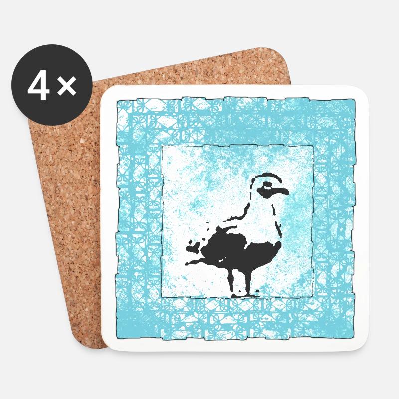 Abstrakter Möwen-Stempel im Wasserfarbenstil - Untersetzer (4er-Set) - Weiß