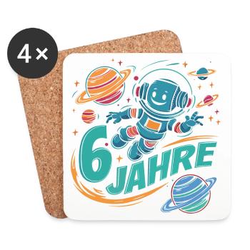 6 Jahre Kleiner Roboter als Astronaut im Weltraum - Untersetzer (4er-Set) - Weiß - Vorne
