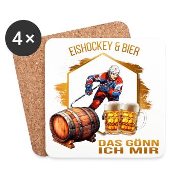 Eishockey & Bier - Das gönn ich mir - Untersetzer (4er-Set) - Weiß - Vorne