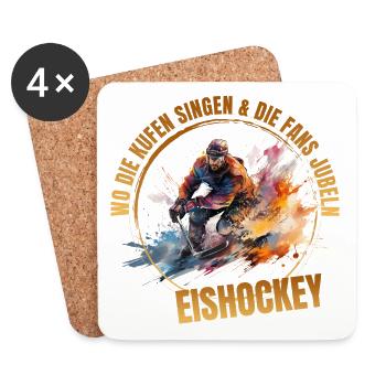 Wo die Kufen singen und die Fans jubeln -Eishockey - Untersetzer (4er-Set) - Weiß - Vorne