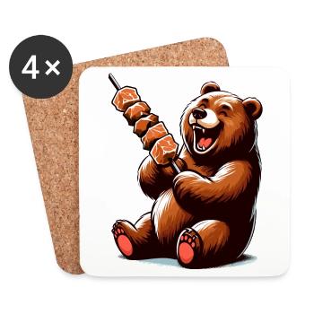 Cadeau de grillades délicieux ours shashlik doux - Dessous de verre (lot de 4) - blanc - Devant
