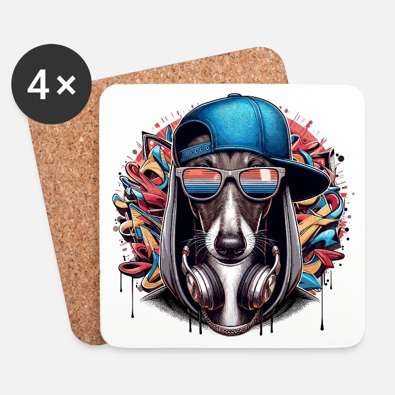 Windhund Gangsta Hund Graffiti Geschenk - Untersetzer (4er-Set) - Weiß