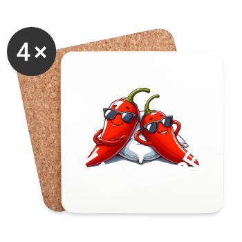 Chili Red Hot Chilling Peppers Pun Chill - Dessous de verre (lot de 4) - blanc - Devant
