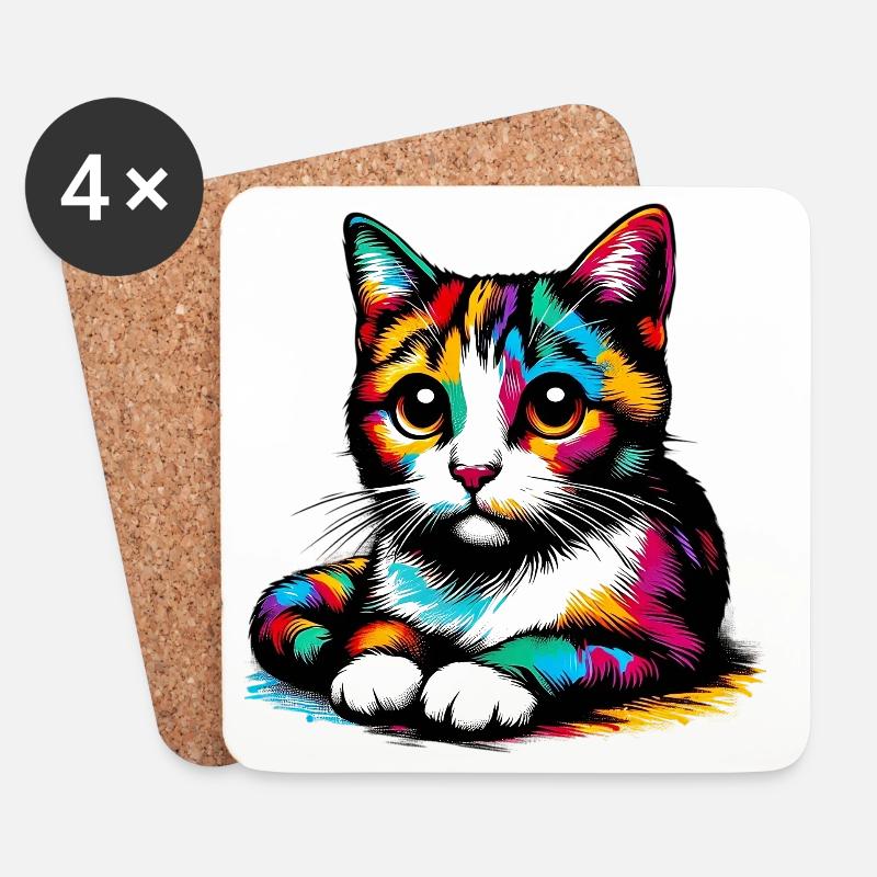 Katze - Untersetzer (4er-Set) - Weiß