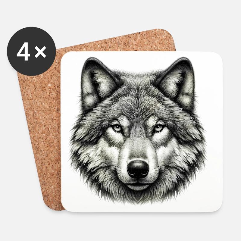 Wolf - Untersetzer (4er-Set) - Weiß