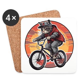 Katze Fahrrad Katzen Fahrradfahrer Kater Tier Bike - Untersetzer (4er-Set) - Weiß - Vorne
