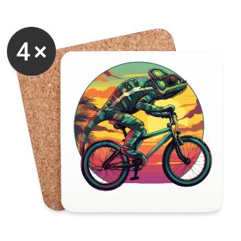Chameleon Bicycle Cyclist Reptile Animal - Coasters (set of 4) - white - Front