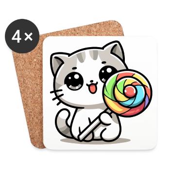 Moustaches sucrées : le chat de bonbon - Dessous de verre (lot de 4) - blanc - Devant