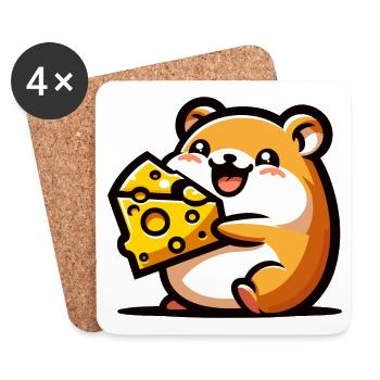 Cheesy Chomper: Der entzückende Hamster - Untersetzer (4er-Set) - Weiß - Vorne