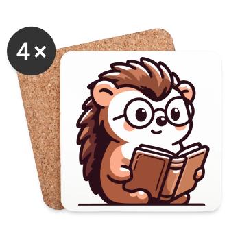Bookish Hedgehog: The Tiny Scholar - Coasters (set of 4) - white - Front