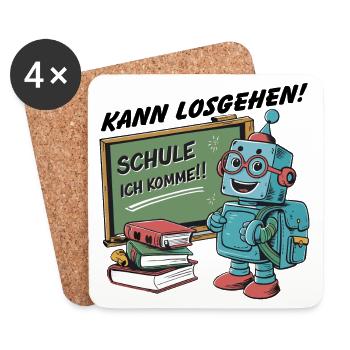 Einschulung erster Schultag kleiner Roboter - Untersetzer (4er-Set) - Weiß - Vorne