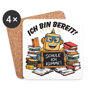 Einschulung erster Schultag kleiner Roboter - Untersetzer (4er-Set) - Weiß - Vorne