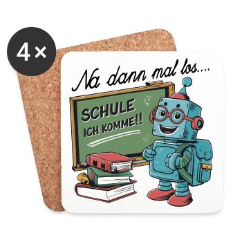 Einschulung erster Schultag kleiner Roboter - Untersetzer (4er-Set) - Weiß - Vorne