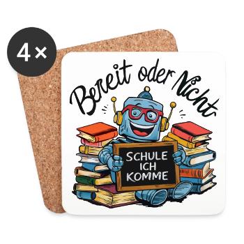 Einschulung erster Schultag kleiner Roboter - Untersetzer (4er-Set) - Weiß - Vorne