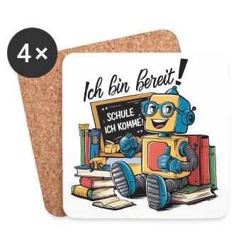 Einschulung erster Schultag kleiner Roboter - Untersetzer (4er-Set) - Weiß - Vorne