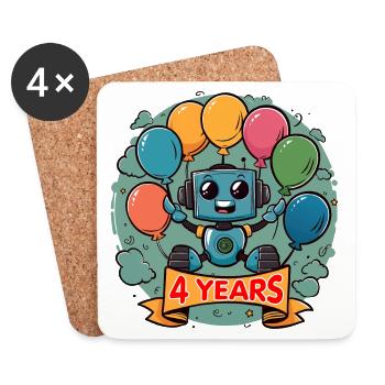 4 Jahre Geburtstag Kleiner Roboter mit Luftballons - Untersetzer (4er-Set) - Weiß - Vorne