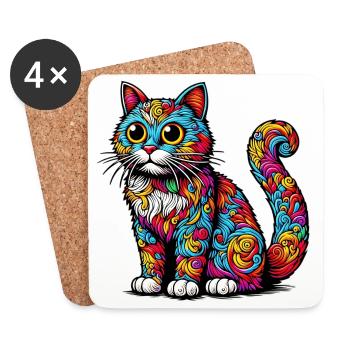 Cat - Coasters (set of 4) - white - Front
