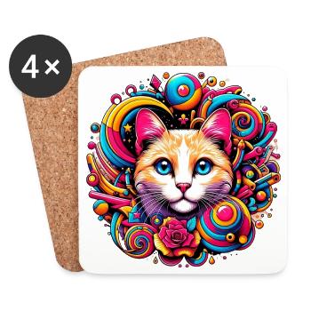 Chat - Dessous de verre (lot de 4) - blanc - Devant