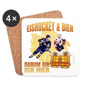 Eishockey und Bier - Darum bin ich hier - Untersetzer (4er-Set) - Weiß - Vorne