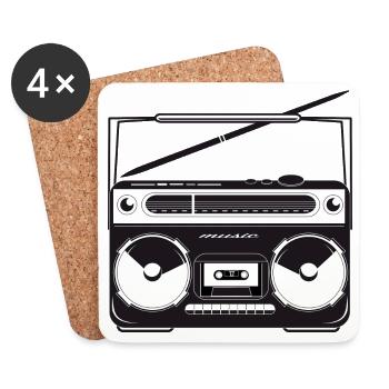 Cassette recorder in 80s stencil look - Coasters (set of 4) - white - Front