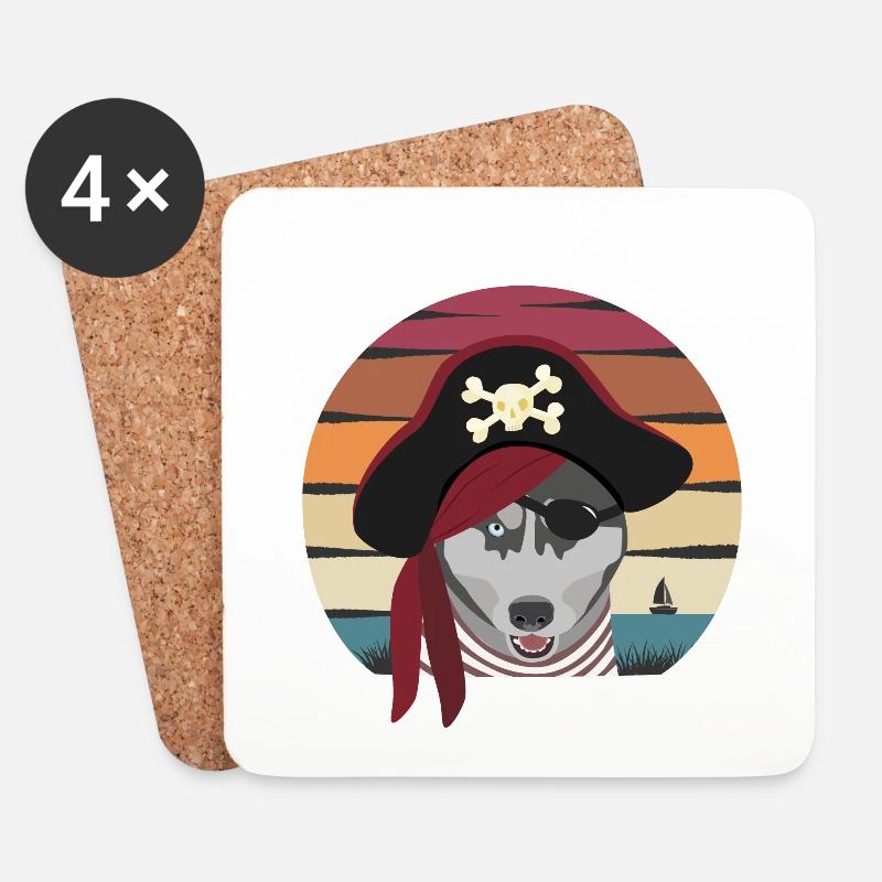 Piratenhund - Untersetzer (4er-Set) - Weiß