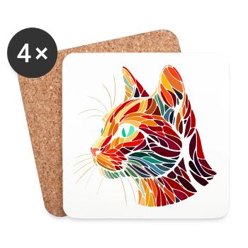 Red cat head geometric art polygons - Coasters (set of 4) - white - Front