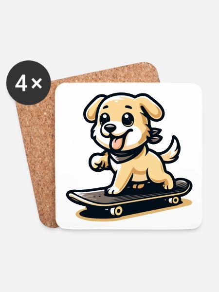 Skateboarding Pup: The Street-Smart Canine - Coasters (set of 4) - white