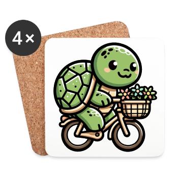Niedliche Schildkröte Fahrraddesign - Untersetzer (4er-Set) - Weiß - Vorne