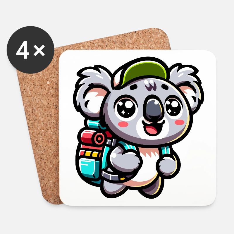 Abenteuerlustiger Koala Backpacker Illustration - Untersetzer (4er-Set) - Weiß