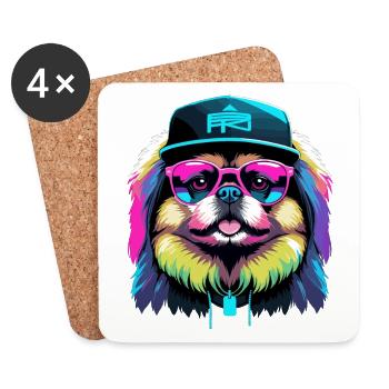 Pekingese Cyber Gangster Löwenhund Hund Geschenk - Untersetzer (4er-Set) - Weiß - Vorne