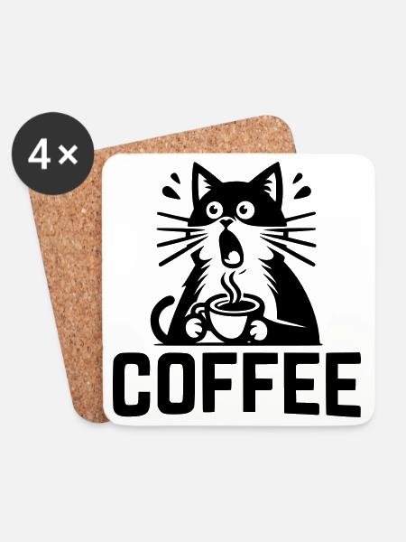 Cat Coffee - Coasters (set of 4) - white