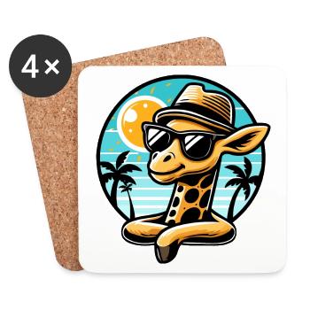 Girafe réfrigérée avec lunettes de soleil et chapeau - Dessous de verre (lot de 4) - blanc - Devant