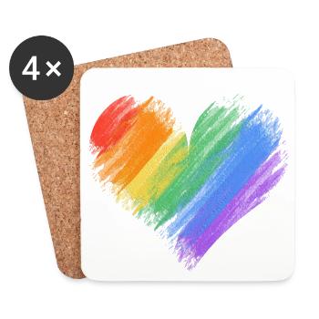 Coup de pinceau en forme de cœur arc-en-ciel - Dessous de verre (lot de 4) - blanc - Devant