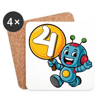 Endlich 4 Jahre vier vierter Geburtstag Roboter - Untersetzer (4er-Set) - Weiß - Vorne