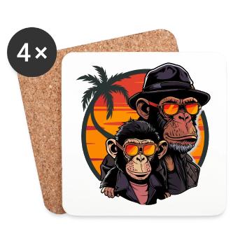 Singe Papa Fils Singe Chimpanzé Animal Vintage - Dessous de verre (lot de 4) - blanc - Devant