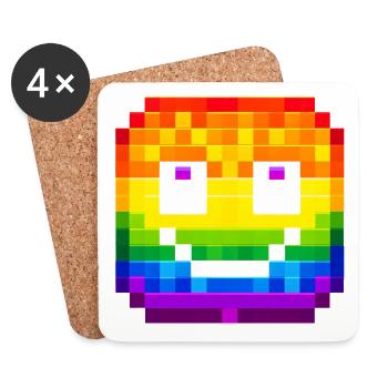 Pixelated Rainbow Smile Face - Coasters (set of 4) - white - Front