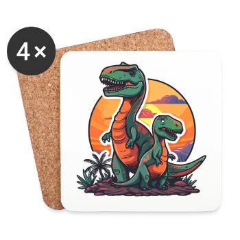 Dinosaurier Papa Dino Vater Sohn Vintage Retro - Untersetzer (4er-Set) - Weiß - Vorne