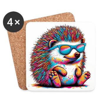 Hedgehog with sunglasses - Coasters (set of 4) - white - Front