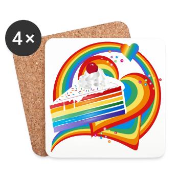 Morceau de gâteau arc-en-ciel à la crème et à la cerise - Dessous de verre (lot de 4) - blanc - Devant